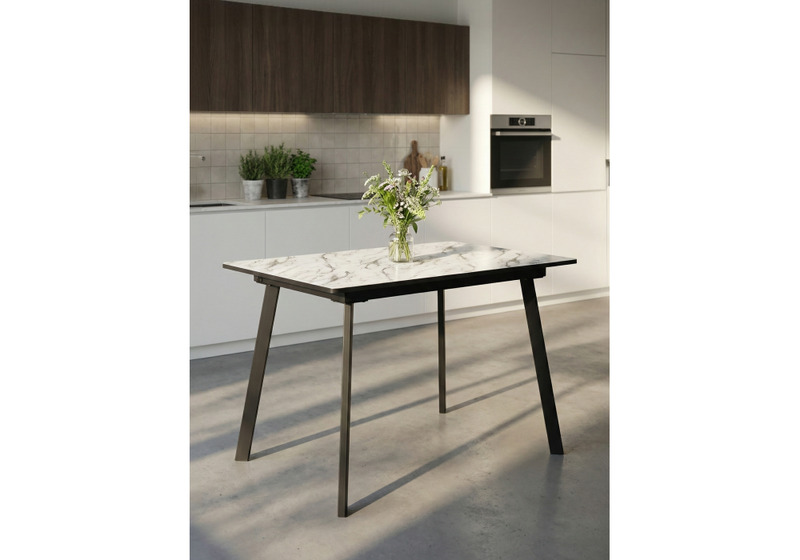 Стол стеклянный, Агни 110(140)х68х76 мрамор белый / черный матовый