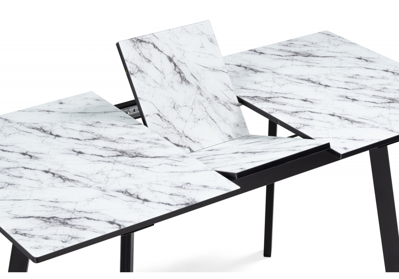 Стол стеклянный, Агни 110(140)х68х76 мрамор белый / черный матовый