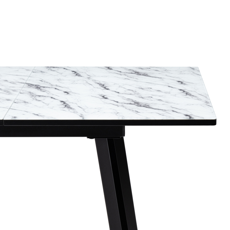 Стол стеклянный, Агни 110(140)х68х76 мрамор белый / черный матовый