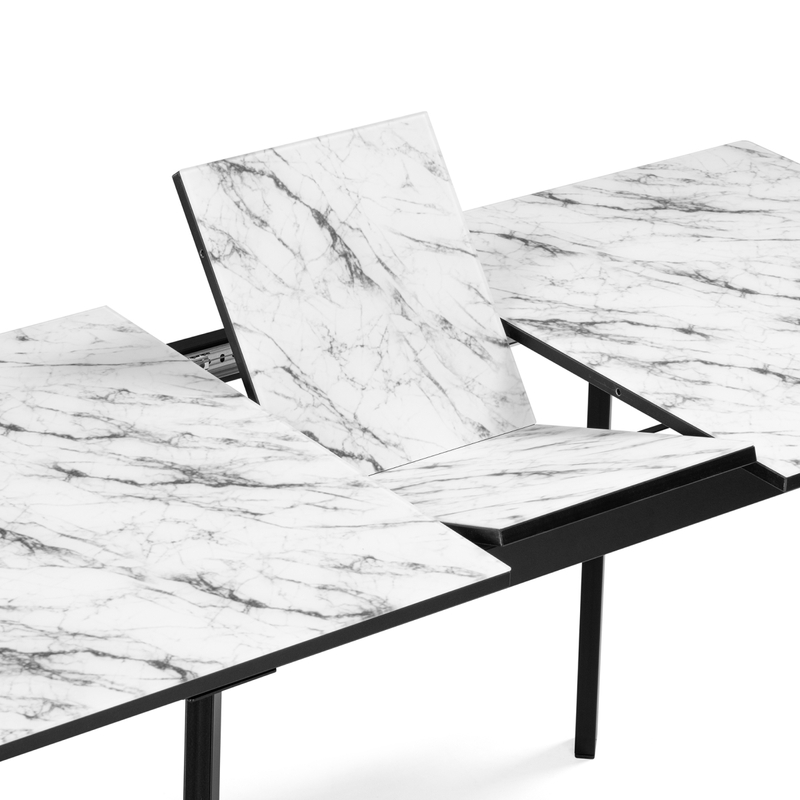 Стол стеклянный, Агни 110(140)х68х76 мрамор белый / черный матовый