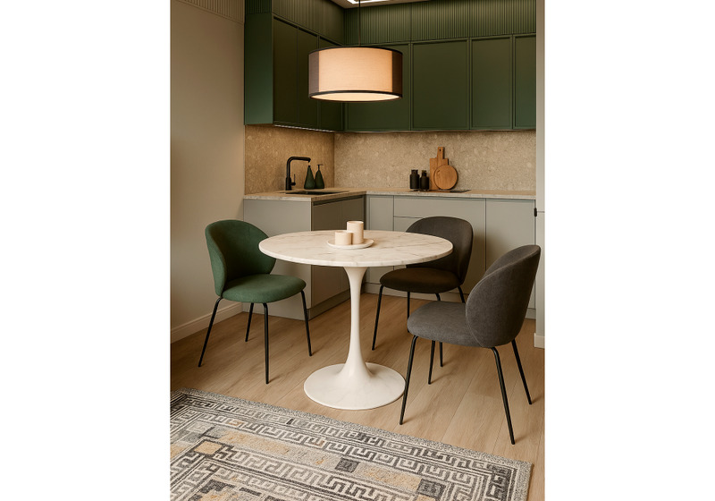 Стол деревянный, Тулип 90х73 мрамор белый / белый