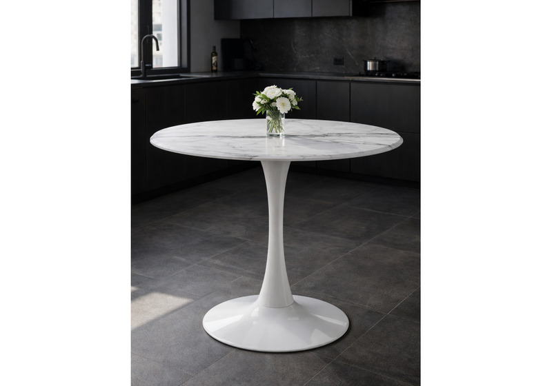 Стол деревянный, Тулип 90х73 мрамор белый / белый