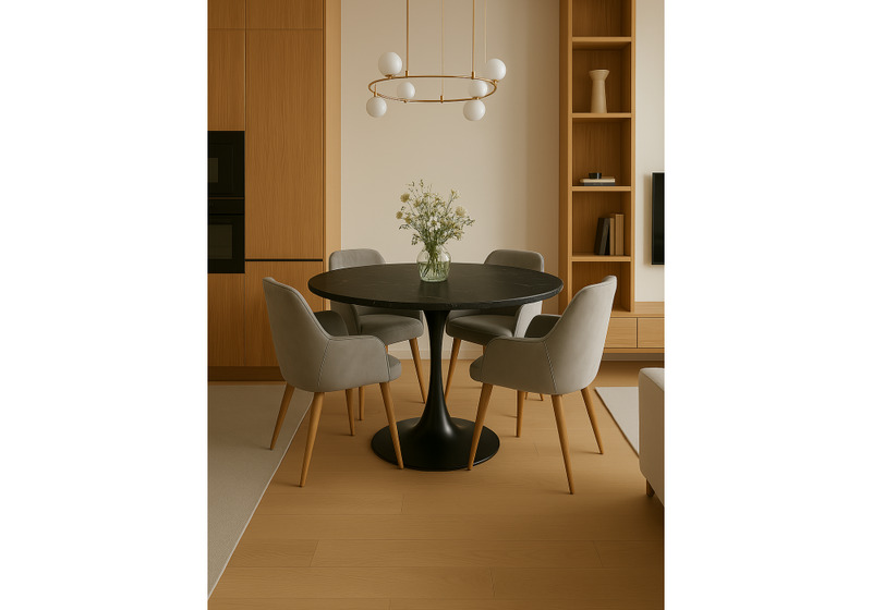 Стол деревянный, Тулип 90х73 мрамор черный / черный