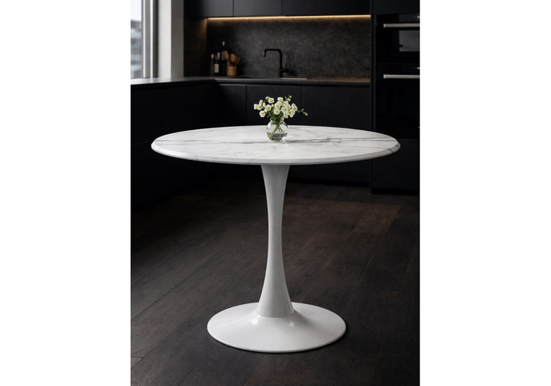 Стол деревянный, Тулип 80х73 мрамор белый / белый