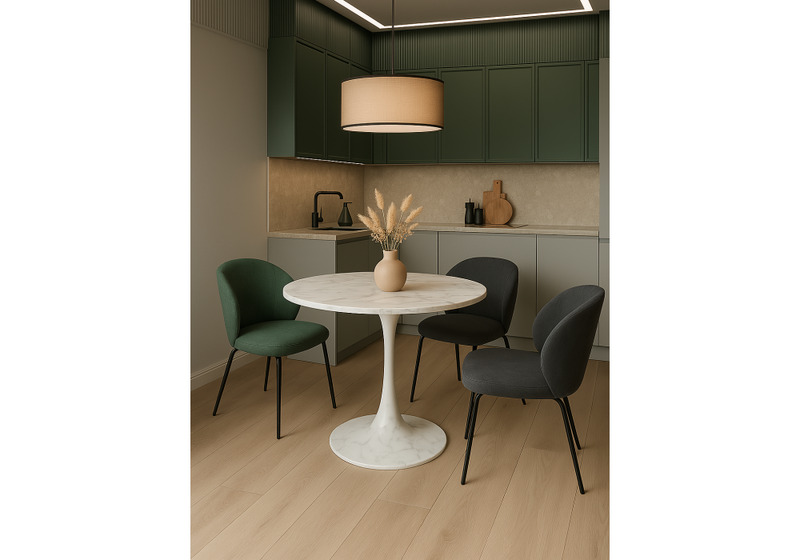 Стол деревянный, Тулип 80х73 мрамор белый / белый