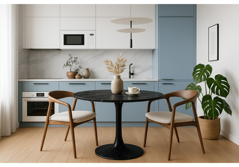 Стол деревянный, Тулип 80х73 мрамор черный / черный