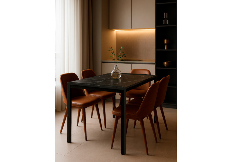 Стол деревянный, Центавр 120(160)х70х75 файерстоун / черный матовый