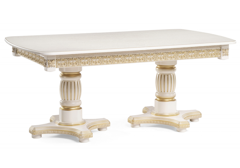 Стол деревянный, Морнит 180(240)х100 слоновая кость / золото