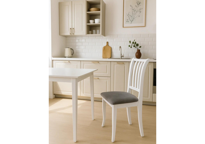 Стул деревянный, Фрезино белый / Тедди серый ВР9.024