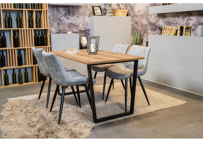 Стол деревянный, Лота Лофт 140х80 черный матовый / дуб крафт золотой