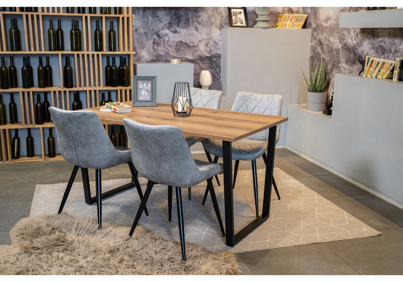 Стол деревянный, Лота Лофт 140х80 черный матовый / дуб крафт золотой