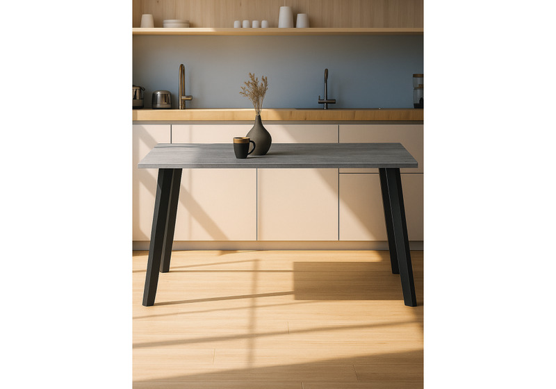 Стол деревянный, Тринити Лофт 140х80 бетон светлый / черный матовый