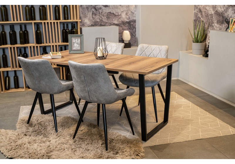 Стол деревянный, Лота Лофт 120(160)х75 черный матовый / дуб крафт табачный