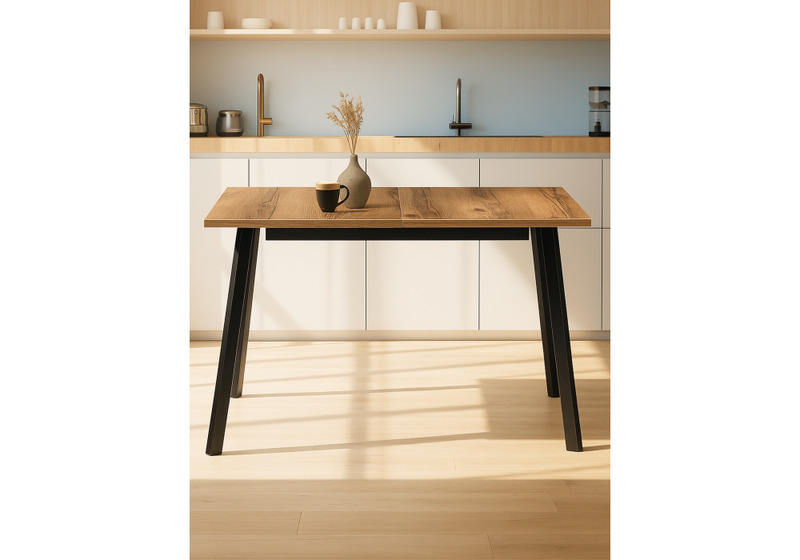 Стол деревянный, Колон Лофт 120(160)х75 черный матовый / дуб крафт табачный