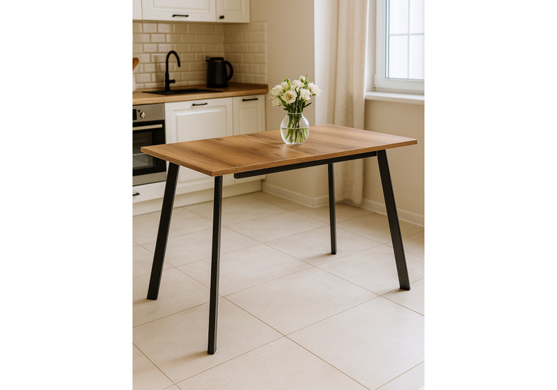 Стол деревянный, Колон Лофт 120(160)х75 черный матовый / дуб крафт табачный