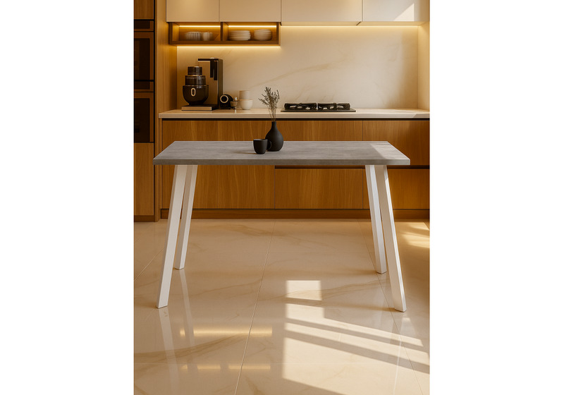 Стол деревянный, Тринити Лофт 120х60 белый матовый / бетон