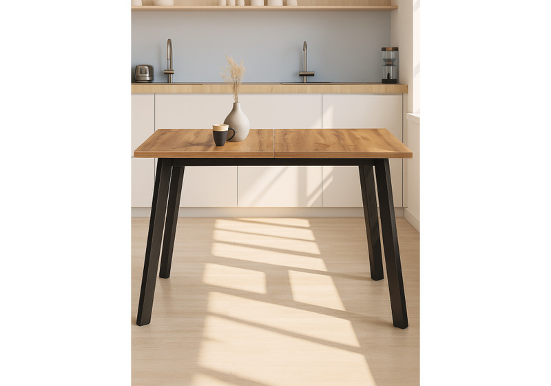 Стол деревянный, Колон Лофт 120(160) х 75 черный матовый / дуб крафт золотой