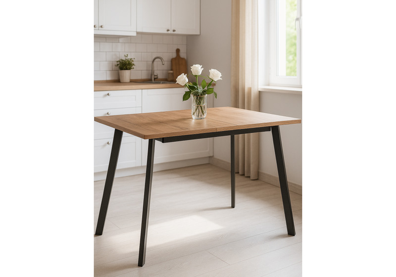 Стол деревянный, Колон Лофт 120(160) х 75 черный матовый / дуб крафт золотой