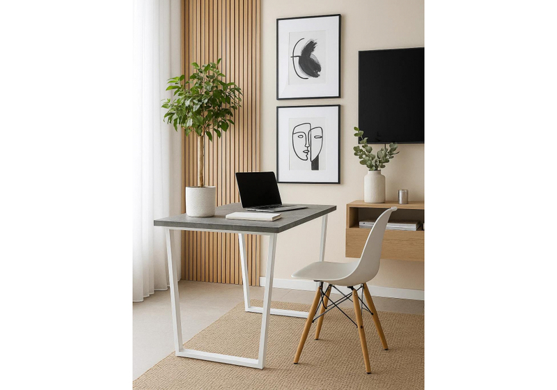 Стол деревянный, Лота Лофт 120х75 бетон светлый / белый матовый