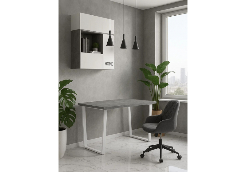 Стол деревянный, Лота Лофт 120х75 бетон светлый / белый матовый