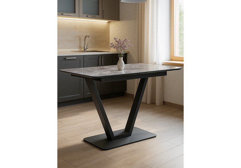 Стол стеклянный, Бугун мрамор серый / черный