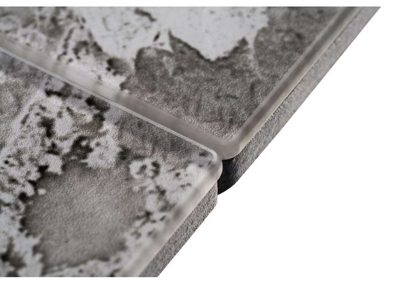 Стол стеклянный, Бугун мрамор серый / черный