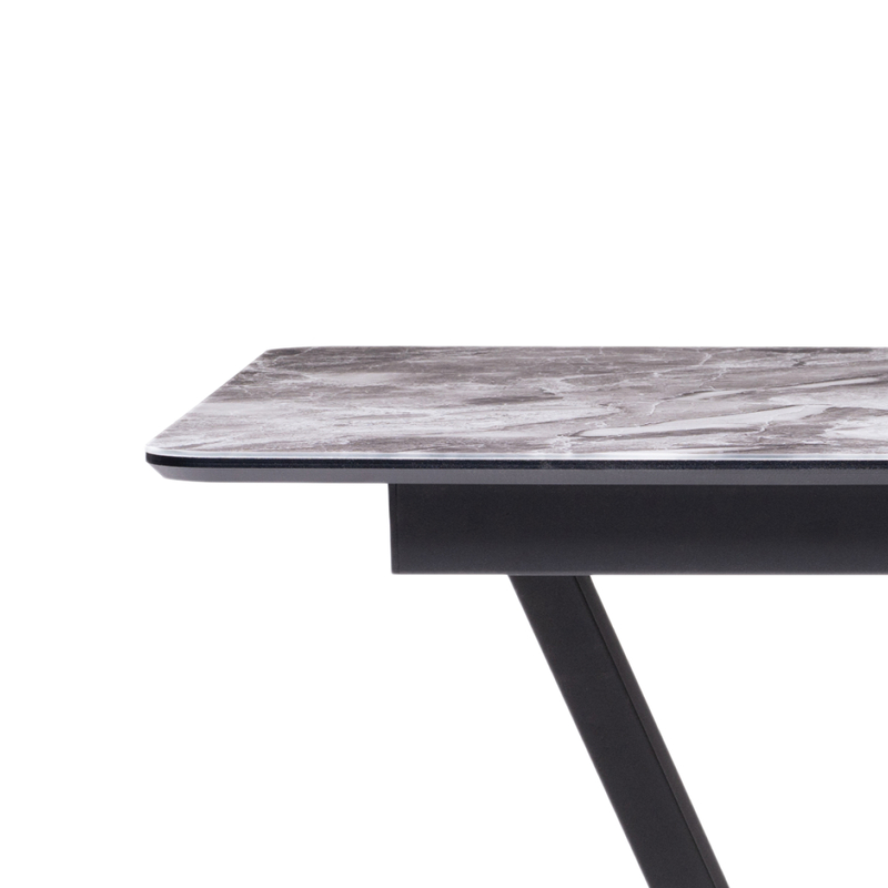 Стол стеклянный, Бугун мрамор серый / черный