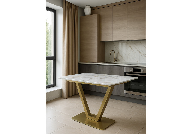 Стол стеклянный, Бугун белый / золото