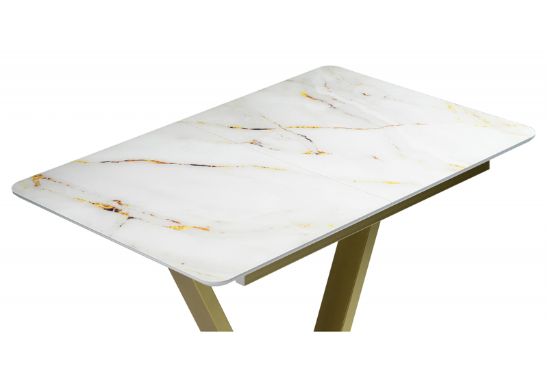 Стол стеклянный, Бугун белый / золото