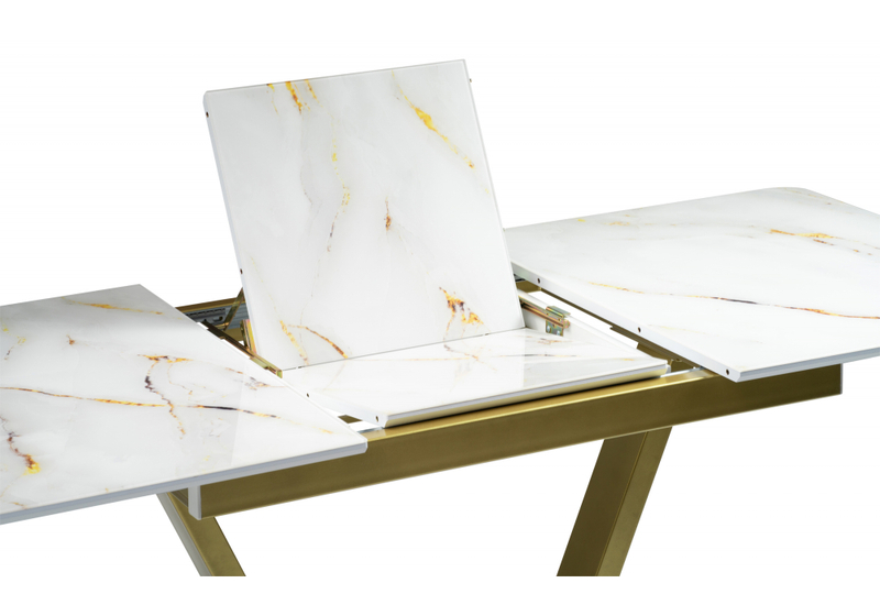 Стол стеклянный, Бугун белый / золото