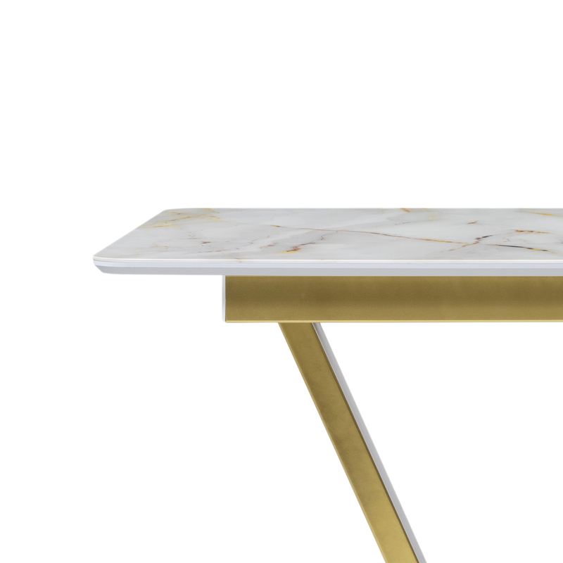 Стол стеклянный, Бугун белый / золото