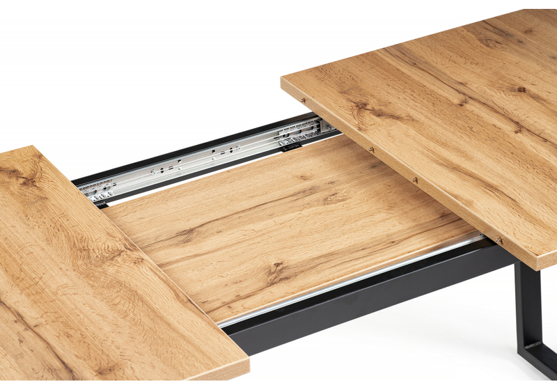 Стол деревянный, Лота Лофт 120(160)х75 черный матовый / дуб крафт золотой