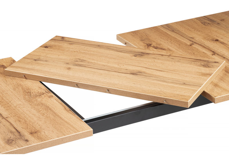 Стол деревянный, Лота Лофт 120(160)х75 черный матовый / дуб крафт золотой