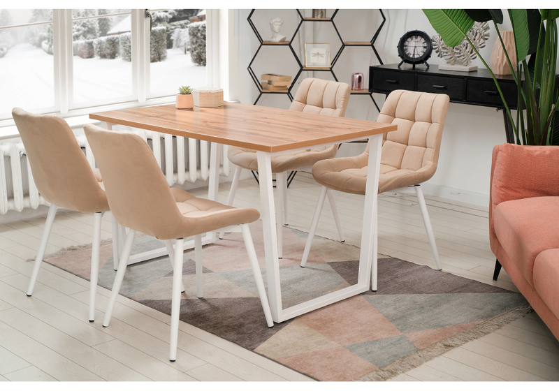 Стол деревянный, Лота Лофт 120х75 белый матовый / дуб крафт золотой