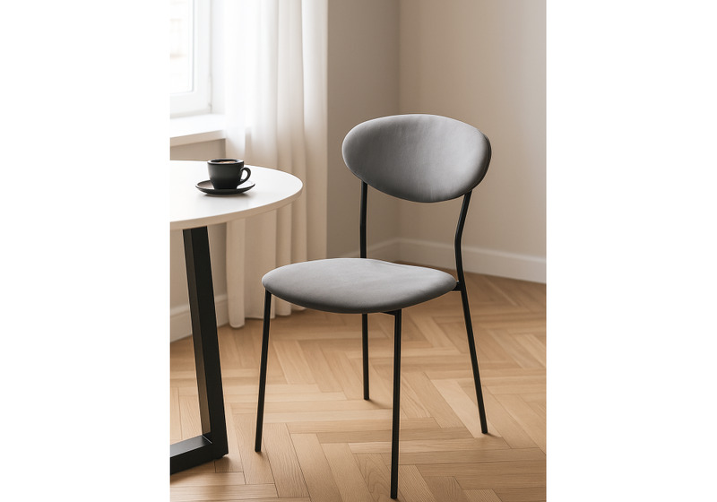 Стул на металлокаркасе, Корсе светло-серый/ черный глянец