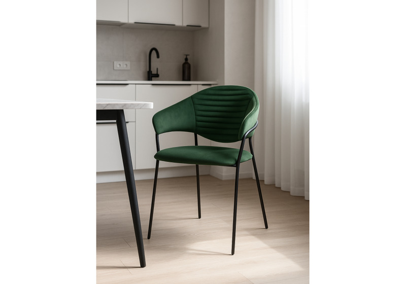 Стул на металлокаркасе, Рансол темно-зеленый / черный глянец