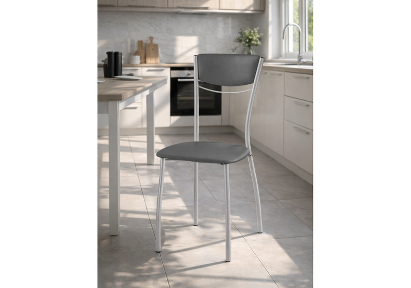 Стул на металлокаркасе, Goki с мягкой спинкой серый полимер / светлый мусс