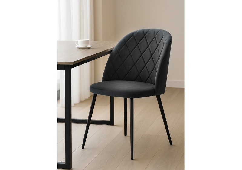 Стул на металлокаркасе, Зест микровелюр серый / черный глянец