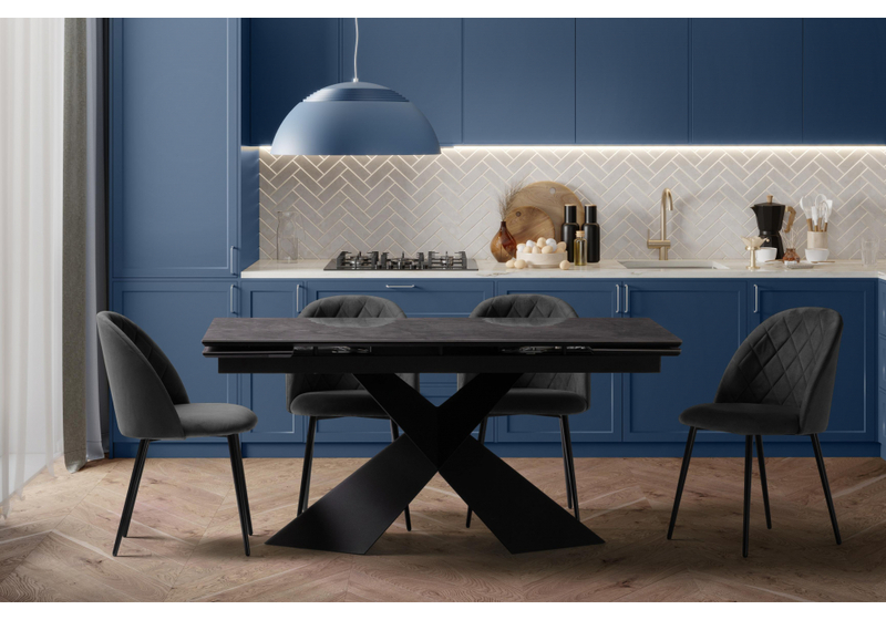 Стул на металлокаркасе, Зест микровелюр серый / черный глянец