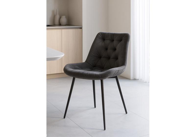 Стул на металлокаркасе, Гояр графитовый / черный глянец