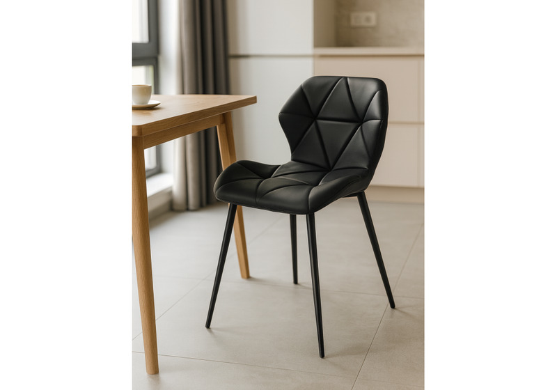 Стул на металлокаркасе, Вальд экокожа черный / черный глянец