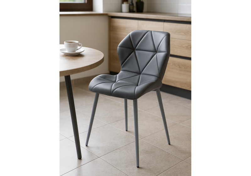 Стул на металлокаркасе, Вальд экокожа серый / серый глянец