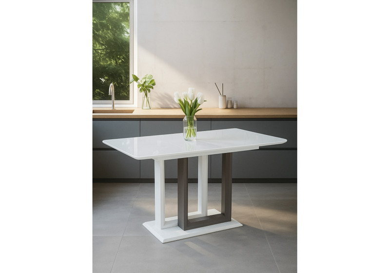 Стол стеклянный, на тумбе Санса 140 белая шагрень / грей