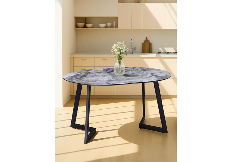 Стол стеклянный, Алингсос мрамор серый / черная шагрень