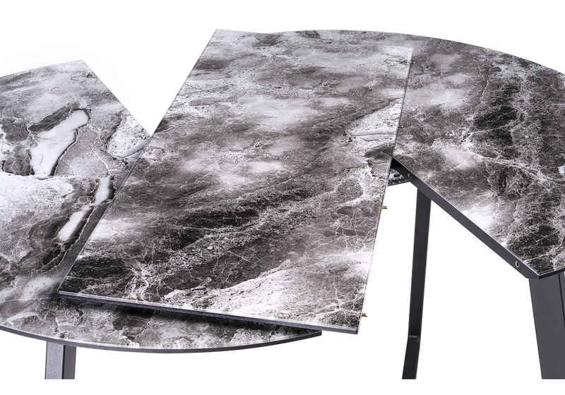 Стол стеклянный, Алингсос мрамор серый / черная шагрень