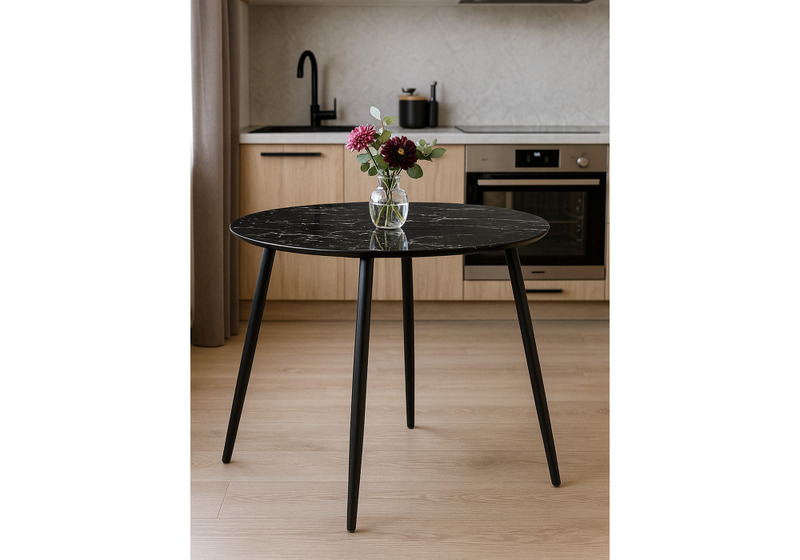 Стол стеклянный, Кловис вставка стекло черный мрамор / черный