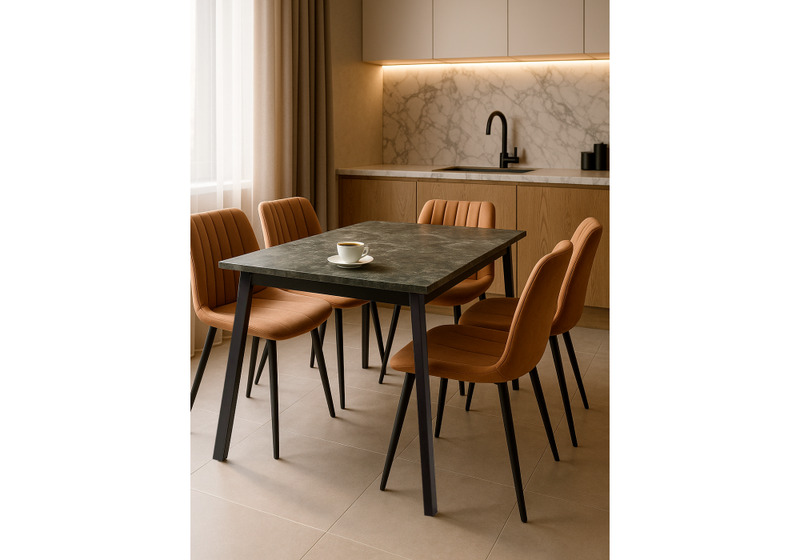 Стол стеклянный, Агни 110 королевский мрамор / черный матовый