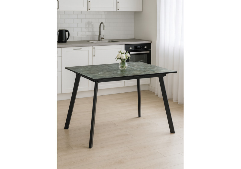 Стол стеклянный, Агни 110 королевский мрамор / черный матовый