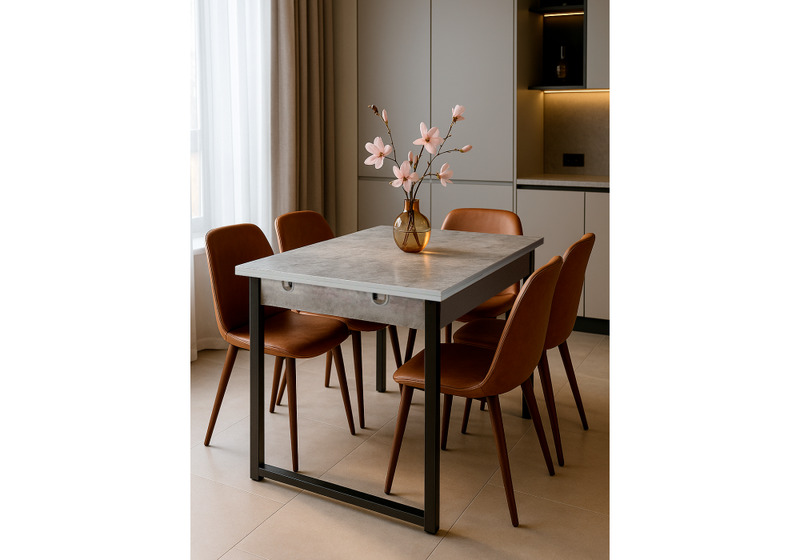 Стол деревянный, Форли бетон / черный матовый