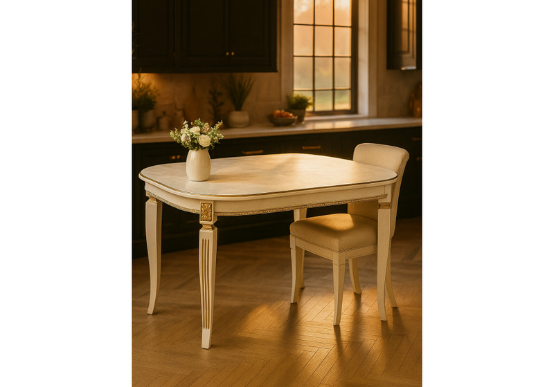 Стол деревянный, Romeo молочный с золотой патиной